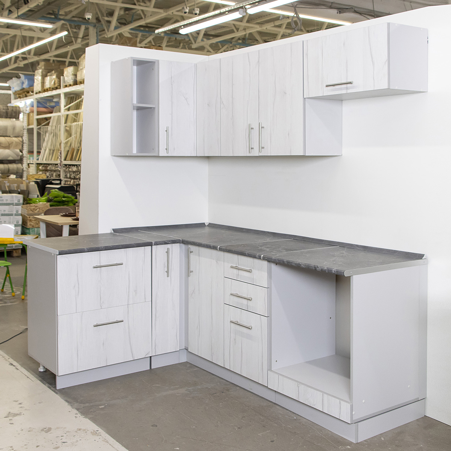 Шкаф напольный 400х850х600 мм BROZEX-WOOD Camellia, с двумя ящиками, серый / юта