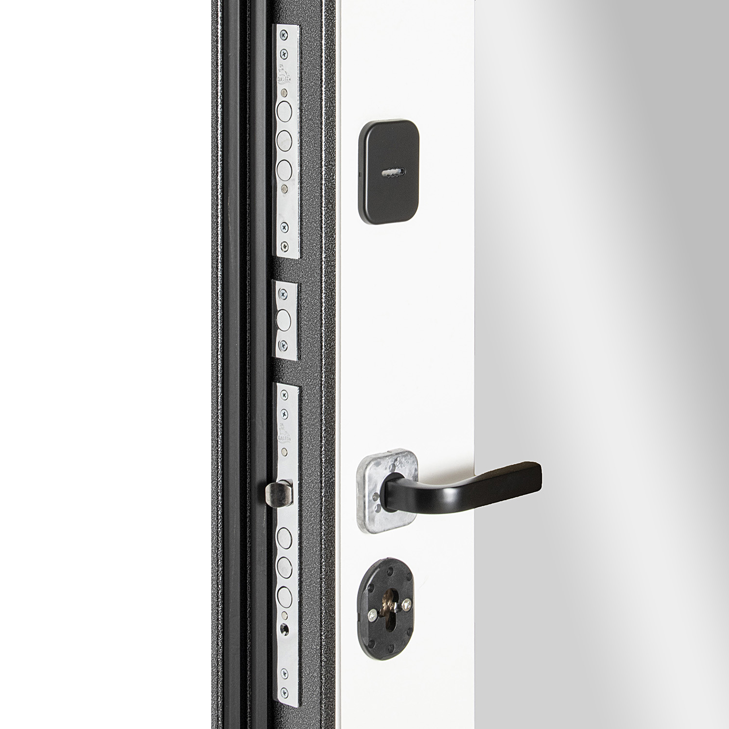 Дверь входная 2050х860х95 мм Дверной континент Брест, с зеркалом, левая, серебристый антик/белый матовый