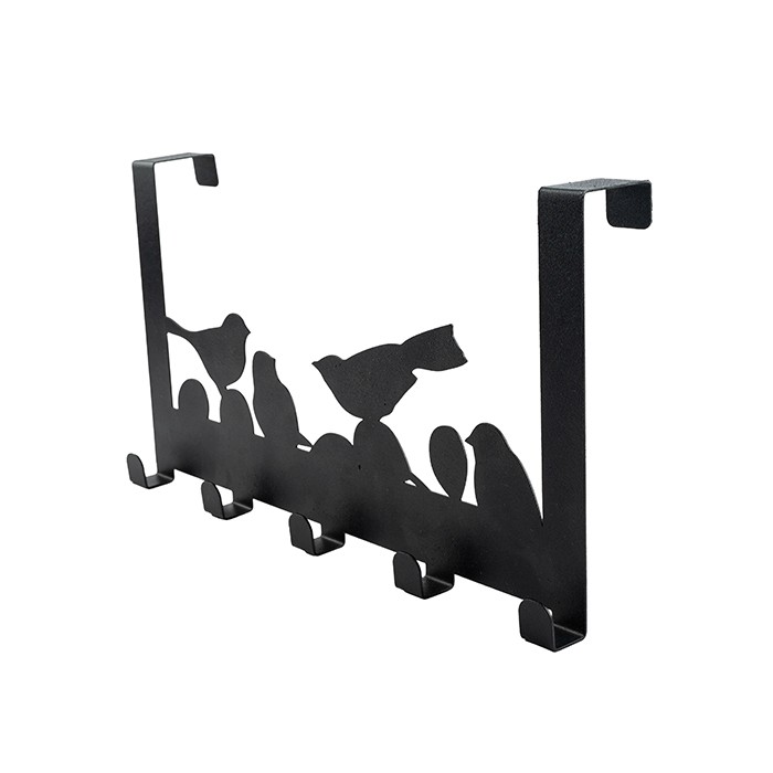 яяяВешалка на дверь на 5 крючков "Птицы" металл 36х18,5х6см черная Verda Line *1/100