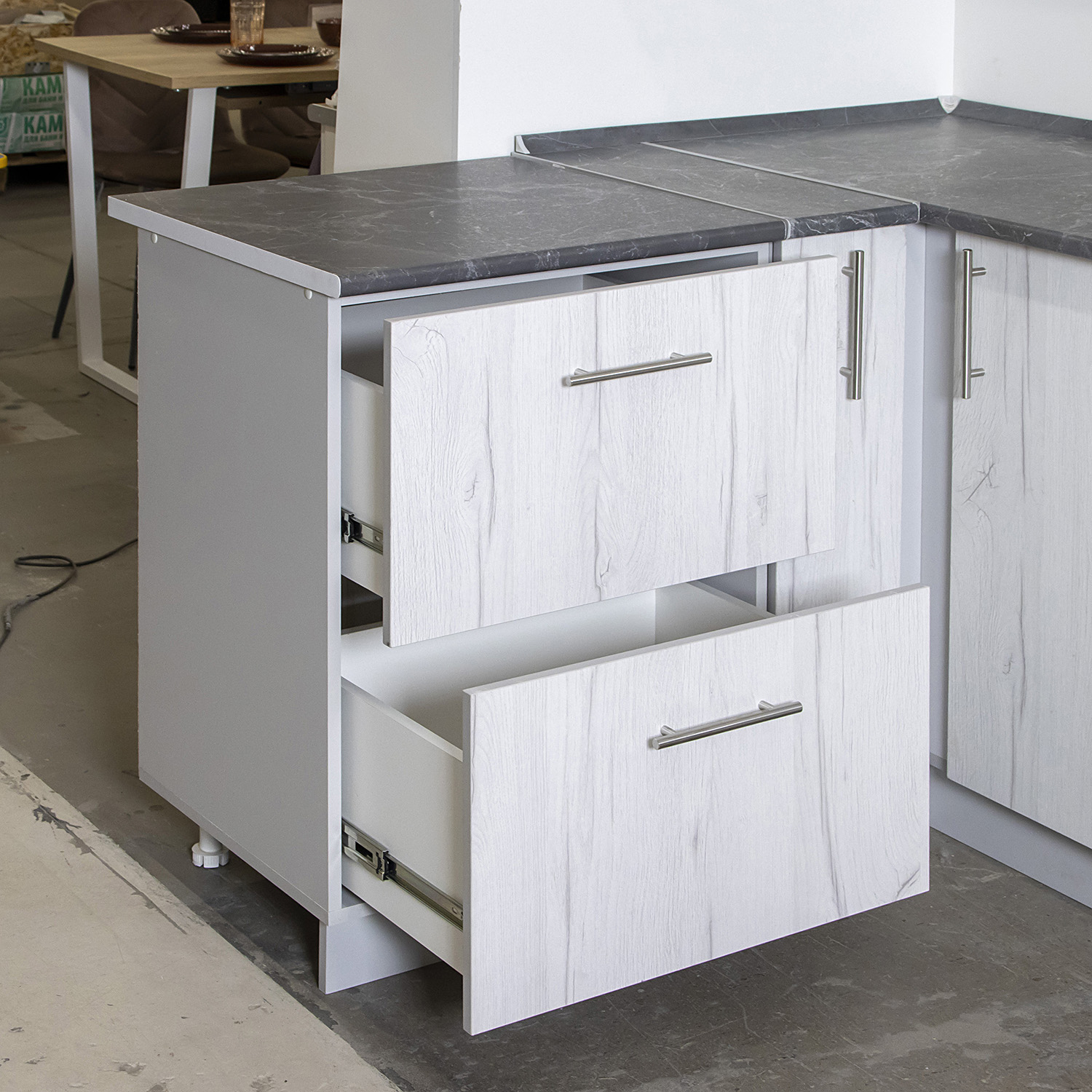 Шкаф напольный 600х850х600 мм BROZEX-WOOD Camellia, с двумя ящиками, серый / юта