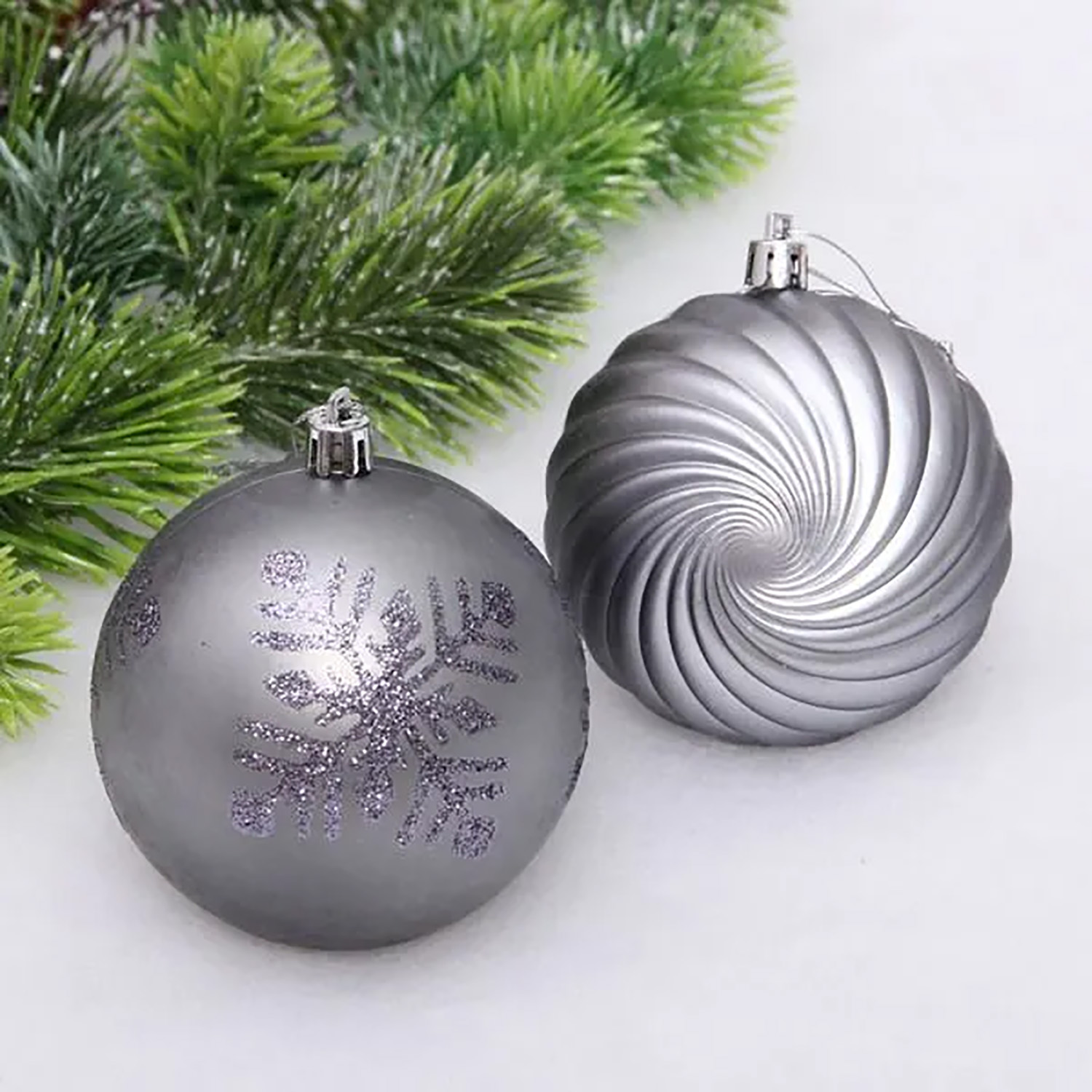 Новогодние шары "Изящные узоры" 8 см (набор 9 шт), Графит