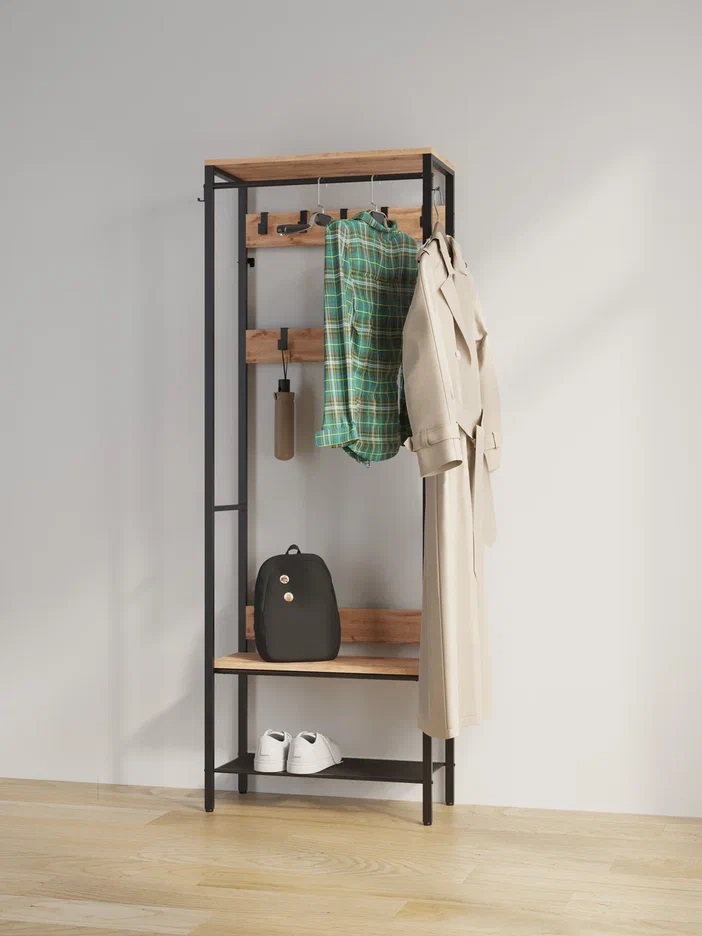 Вешалка напольная "Прихожая-Гардеробная" "Торонто 23Л" ш.0,67м,в.1,87м,гл.0,3м Дер./Черн.ВГТ23Л Ч *1