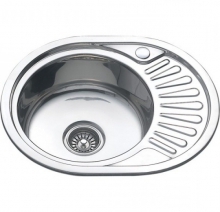 Мойка нерж.врезная 570х450х160мм 0,6мм ЛЕВАЯ (с сифоном) выпуск 3 1/2" *1/12 Мойка нерж.врезная 570х450х160мм 0,6мм ЛЕВАЯ (с сифоном) выпуск 3 1/2" *1/12