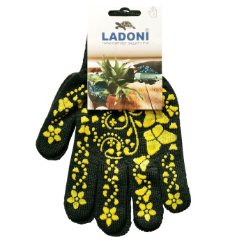 Перчатки ХБ с ПВХ рис 10кл 5нит 50гр чернгол, двойн оверлок (711) Doloni