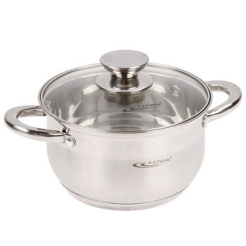 Кастрюля нерж. "Катунь" "Диана" 2,5л d18см термораспред. дно, Стекл. кр. KT01-D-22 *1/8