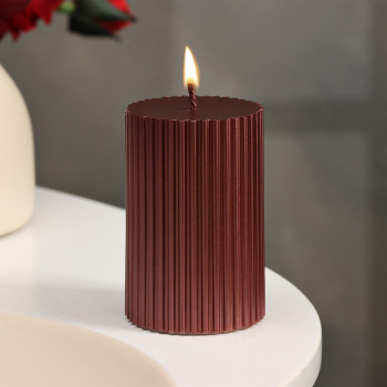 Свеча-цилиндр с гранями, 5х7,5 см, пальмовый воск, винный металлик, 6 ч 9889541
