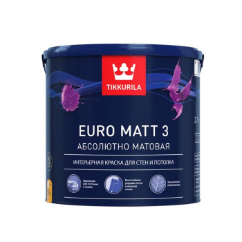 Краска интерьерная 2.7 л для стен и потолков Tikkurila Euro Matt 3, белая база А, глубокоматовая