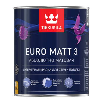 Краска интерьерная 0.9 л для стен и потолков Tikkurila Euro Matt 3, белая база А, глубокоматовая