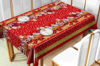 Клеёнка на тканевой основе &quot;Версаль&quot; &quot;Новогодний стол&quot; красная с зол. шир.1,37м SD-102С *20