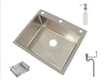 Мойка нерж. врезная 500х500х220мм DIKALAN (KNOIS) сатин, с сифоном, отв. под смеситель, дозатор *1/3 Мойка нерж. врезная 500х500х220мм DIKALAN (KNOIS) сатин, с сифоном, отв. под смеситель, дозатор *1/3