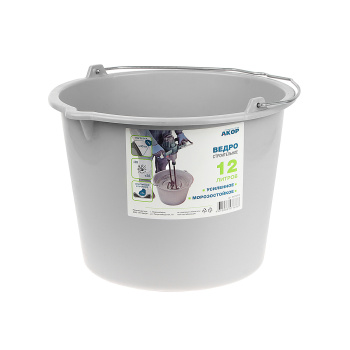 Ведро строительное 12 л Акор, ударопрочное, металлическая ручка, пластик Ведро строительное 12 л Акор, ударопрочное, металлическая ручка, пластик