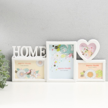 Фоторамка коллаж на 4 фото (1-10х15 см, 2-13х9 см, 1-13х18 см), 45х21 см, белый 10115302