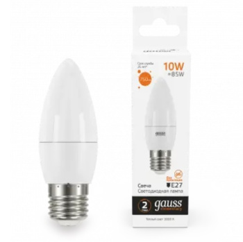 Лампа светодиодная Gauss Elementary, Е27, свеча, 10 Вт, 750 Лм, 3000 К, теплый белый