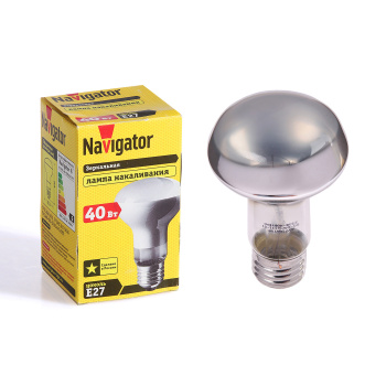 Лампа накаливания Navigator, Е27, рефлектор R63, 40 Вт, 300 Лм,теплый белый свет Лампа накаливания Navigator, Е27, рефлектор R63, 40 Вт, 300 Лм,теплый белый свет