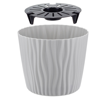 Кашпо пластм. "Волна" 2.0л d верха 160мм h135мм с съем дрен.решеткой Серый М3188 ("М-П.")*1/12