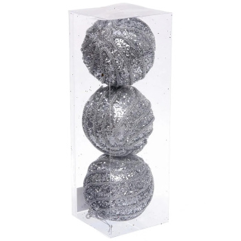 Новогодние шары "GLAME - Блестящий мир" 8 см (набор 3 шт), Серебро