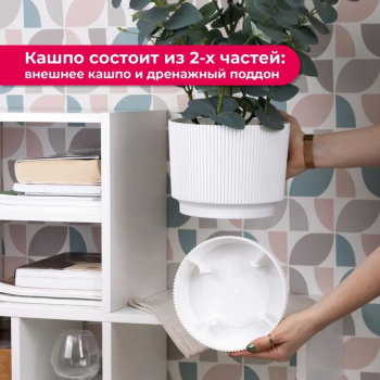 Кашпо пластм. "Стрип" 3,9л d верха 200мм h179мм с поддоном Белый М3248 ("М-Пластика") *1/16 Кашпо пластм. "Стрип" 3,9л d верха 200мм h179мм с поддоном Белый М3248 ("М-Пластика") *1/16
