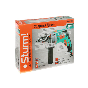 Дрель 980Вт 1скор.0-2800об/мин патрон13мм реверс ударная0-44800уд/мин ID2290 STURM *1/6