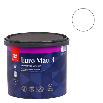 Краска интерьерная 2.7 л для стен и потолков Tikkurila Euro Matt 3, белая база А, глубокоматовая