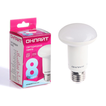 Лампа светодиодная ОНЛАЙТ, Е27, рефлектор R63, 8 Вт, 660 Лм, 4000 К, нейтральный белый