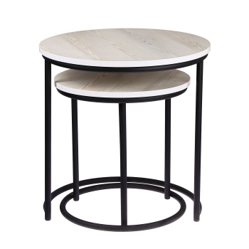 Стол журнальный МАТРЕШКА комплект столешниц 2 шт.ЛДСП Сосна белая+Подстолье труба КРУГЛАЯ ЧЕРНАЯ*1