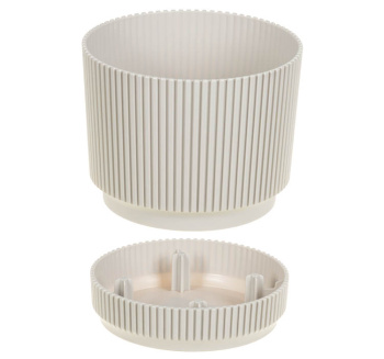 Кашпо пластм. "Стрип" 0,6л d верха 110мм h100мм с поддоном Кремовый М3245 ("М-Пластика") *1/18 Кашпо пластм. "Стрип" 0,6л d верха 110мм h100мм с поддоном Кремовый М3245 ("М-Пластика") *1/18