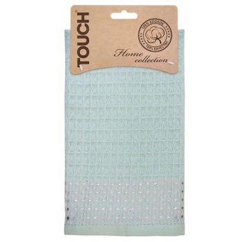 Полотенце вафельное 35*55см на хангере Крупная клетка мята 150г/м2 Touch *6