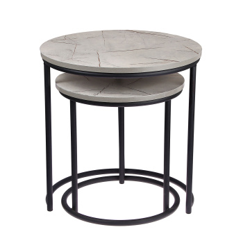 Стол журнальный МАТРЕШКА комплект столешниц 2 шт.ЛДСП Каспий светлы+Подстолье труба КРУГЛАЯ ЧЕРНАЯ*1