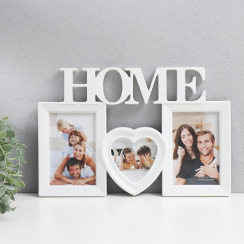Фоторамка коллаж на 3 фото (10х15 см + сердце), 37х25 см, белый 10193799