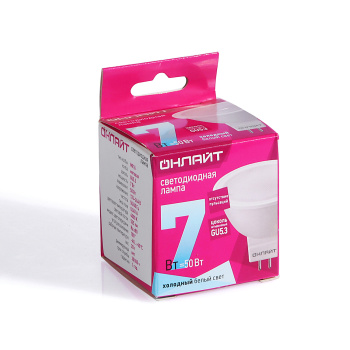 Лампа светодиодная ОНЛАЙТ, GU5.3, рефлектор MR16, 7 Вт, 525 Лм, 4000 К, нейтральный белый