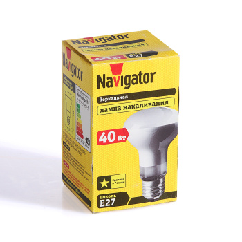 Лампа накаливания Navigator, Е27, рефлектор R63, 40 Вт, 300 Лм,теплый белый свет Лампа накаливания Navigator, Е27, рефлектор R63, 40 Вт, 300 Лм,теплый белый свет